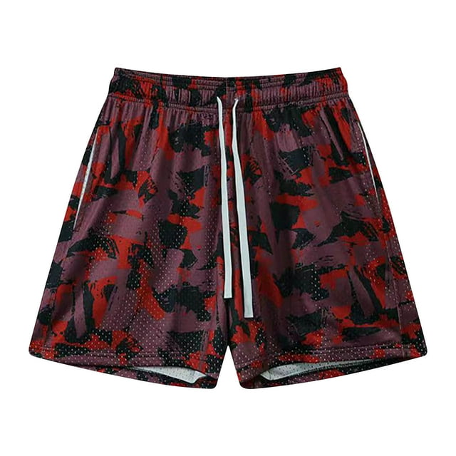 Pantalones Cortos Atléticos de Verano Camuflaje Impresión Playa Fitness Run Casual Deportes Malla Pantalones Cortos de Transpirabilidad