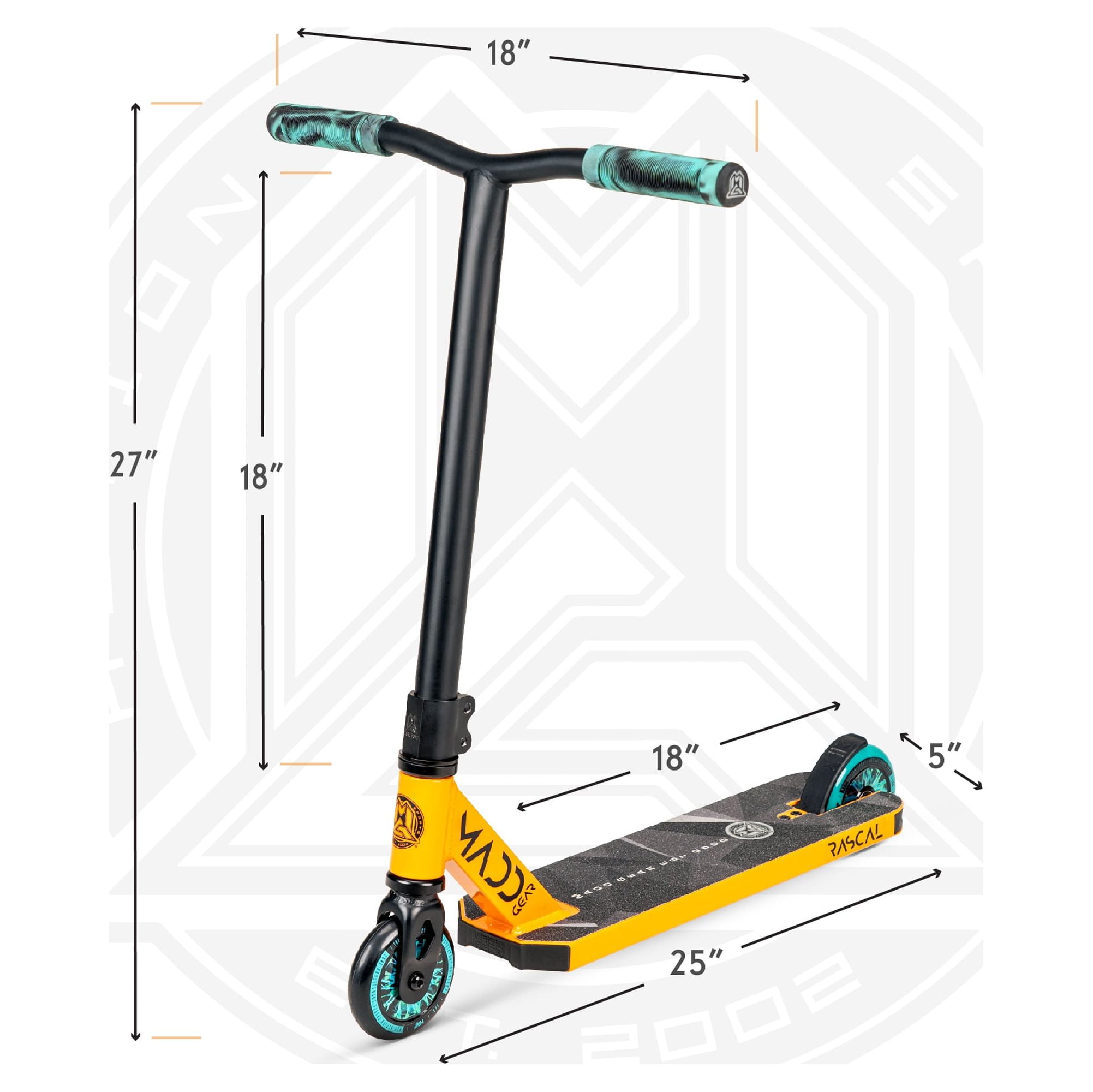 Madd Gear Renegade Rascal 18" x 5" Pro Scooter - Teal/Orange- Unisex
