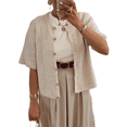 thumbnail image 1 of FOCUSNORM Women Autumn Knit Cardigan Half Sleeve Round Neck Solid Color Button Up Knitwear, 1 of 9