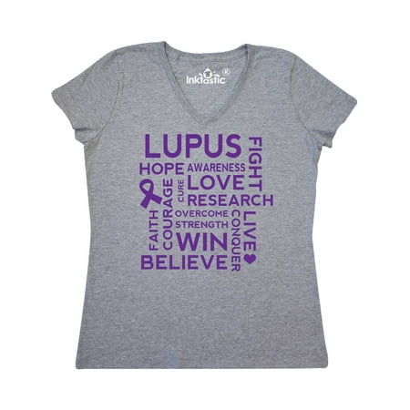 Lupus Awareness Walk Slogan Ribbon Women's V-Neck
