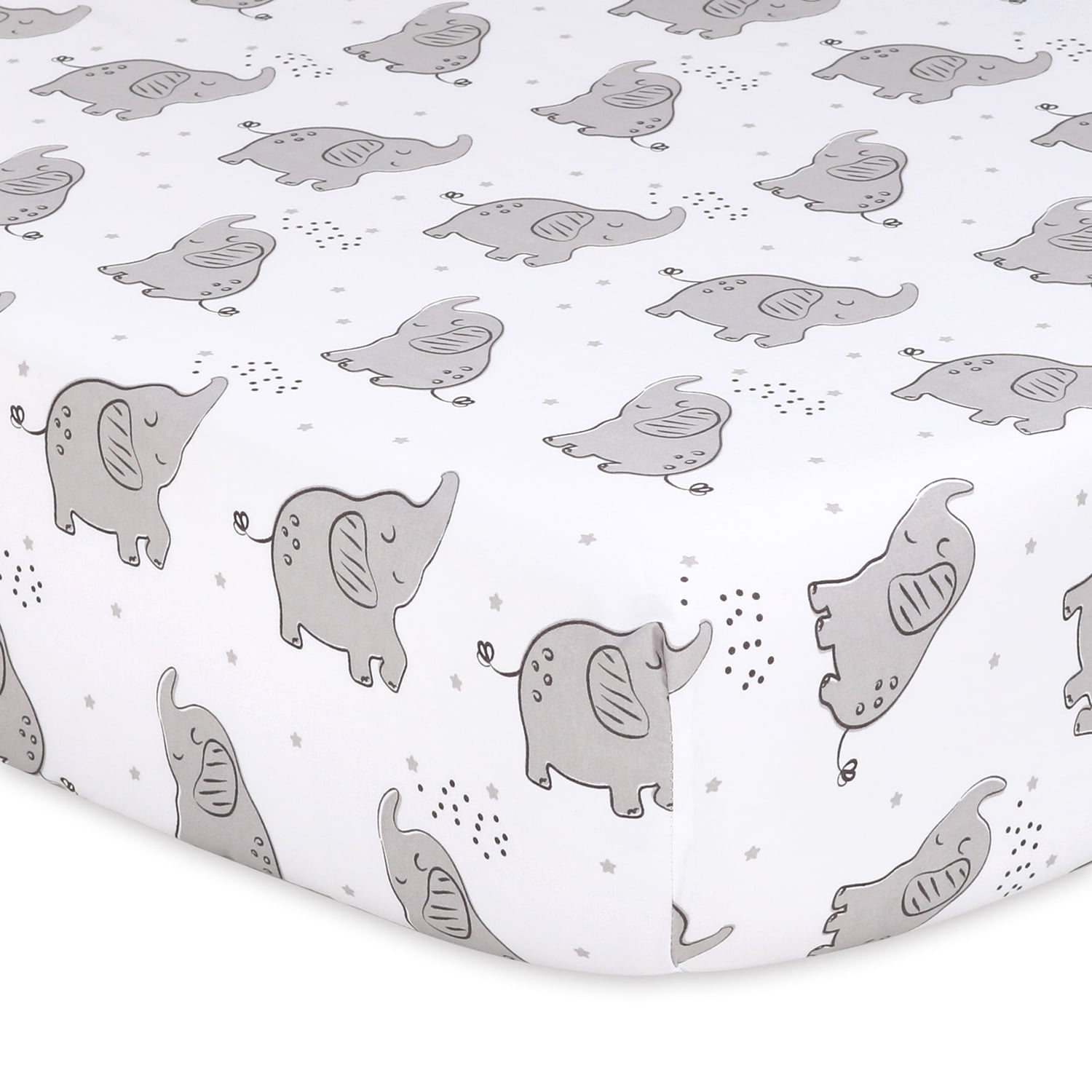 The Peanutshell Celestial Stars and Elephant Fitted Crib Sheets, Unisex 8-Pack Set, Grey, Green