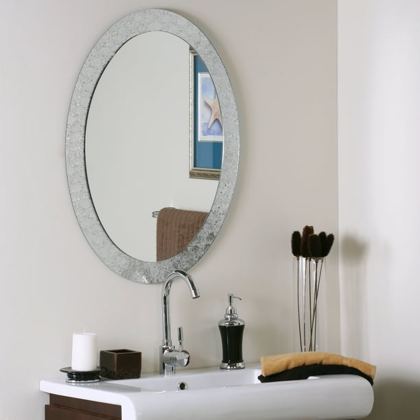 Large 31 5 X 23 6 Oval Silver Crystal Decorative Mirror By Décor Wonderland Com - Oval Wall Mirror Bathroom