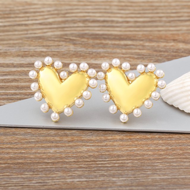 Aretes Para Mujer/pendientes de tuerca de concha lindos de diseño elegante coreano Love Heart Fiesta de boda romántica