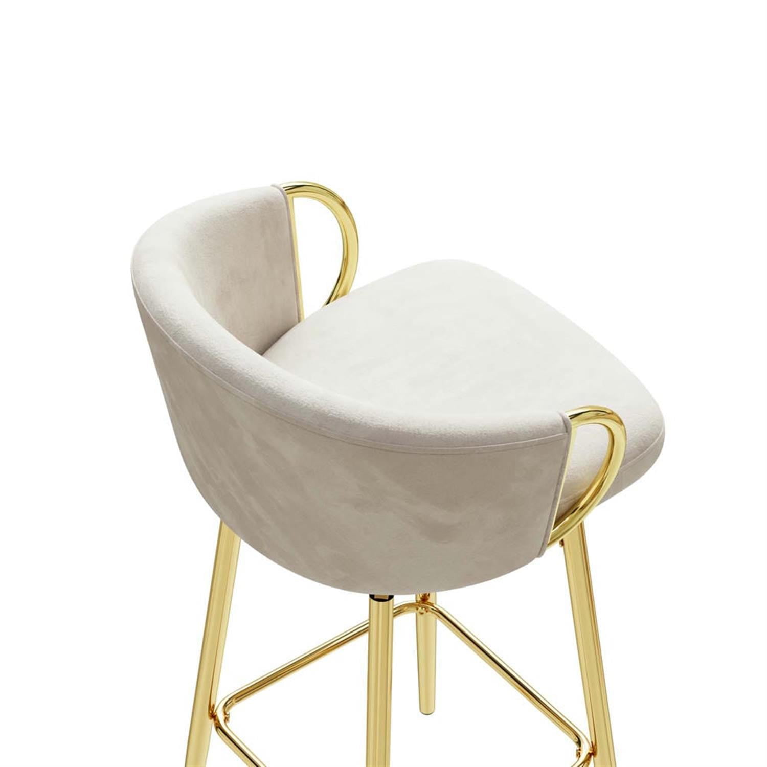 Demi Bonn 37" Counter Height Bar Stools Set of 2, Velvet Swivel Barstools with Back, Kitchen Island Countertop Chairs for Dining Room, Beige