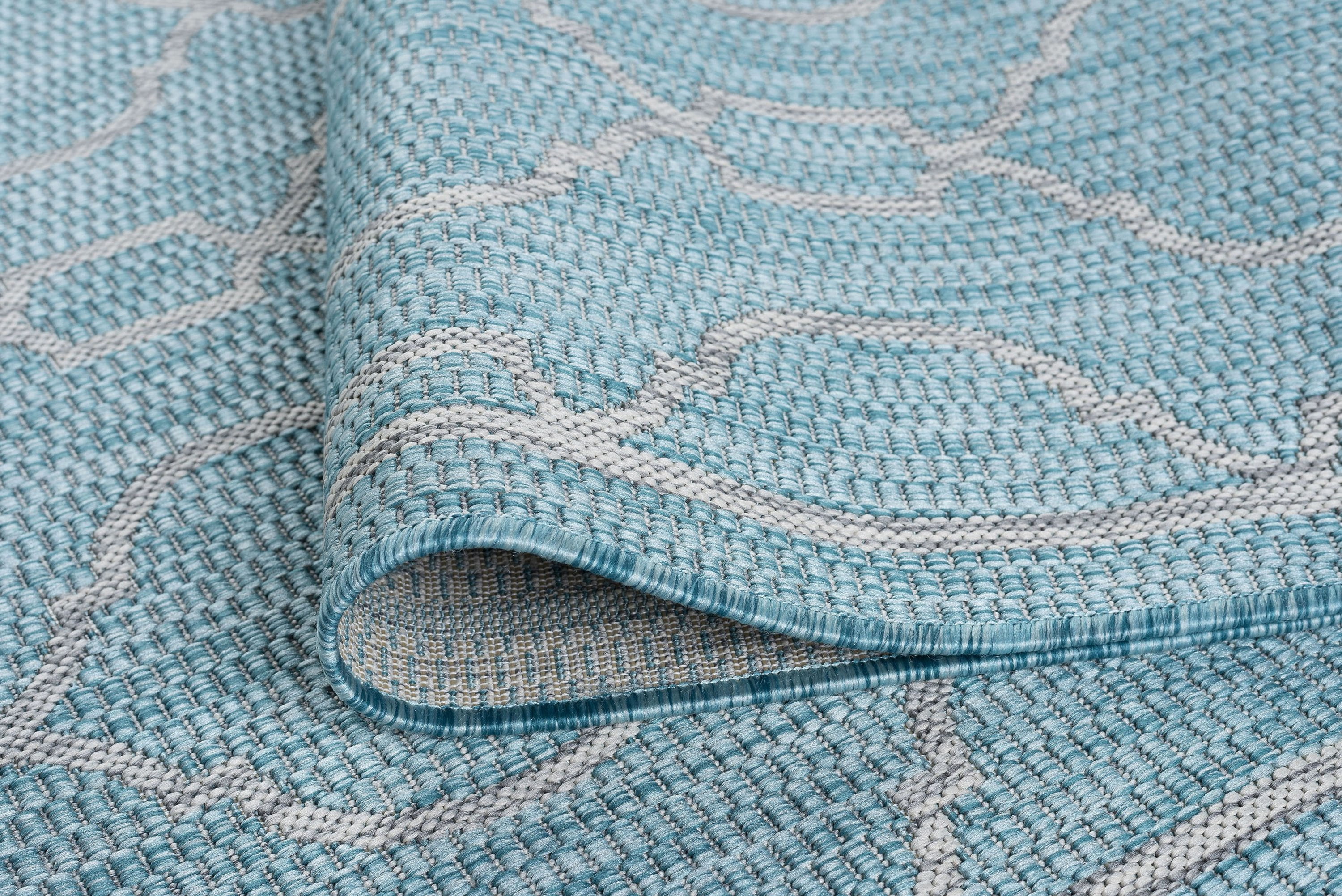 Veranda Transitional 5' x 7' Aqua and Light Gray Polypropylene Outdoor Area Rug