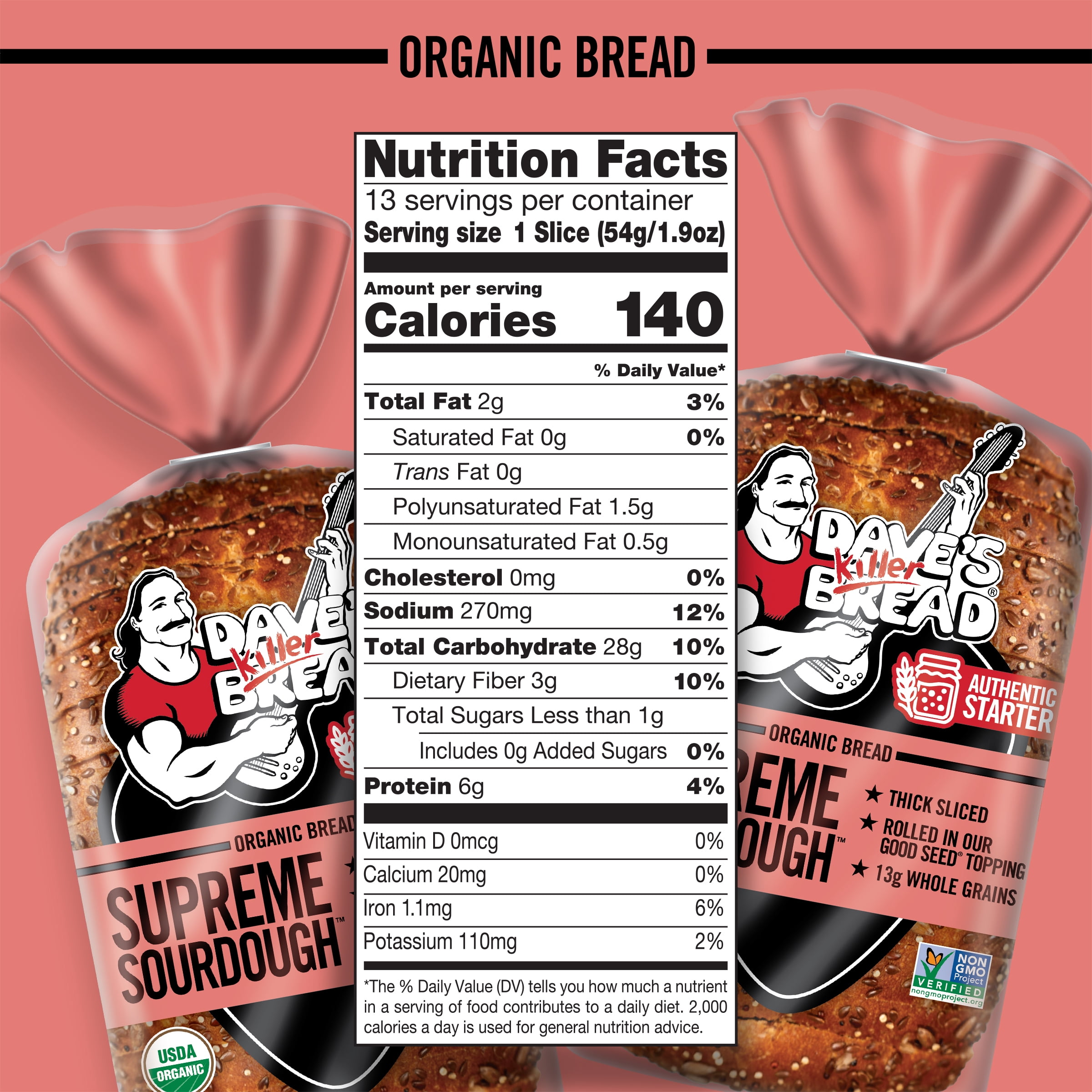 Dave's Killer Bread Supreme Sourdough, Organic Seeded Sourdough Bread, 25 oz Loaf