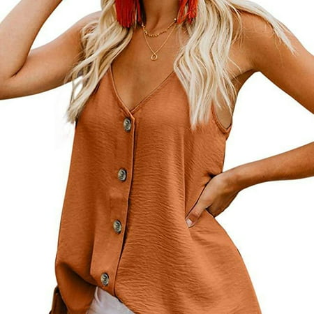

Button Casual V-neck Camisole Stylish Sling Female Vest