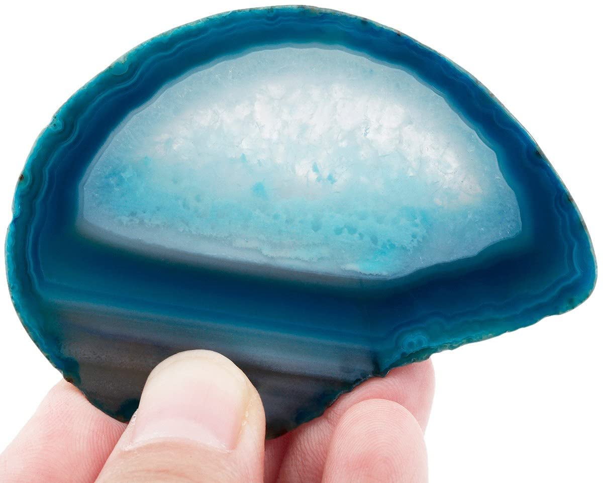 rockcloud 10 Pcs Agate Light Table Slices Healing Crystals Geode Stones,Irregular Home Decoration Jewelry Making,Round,Blue