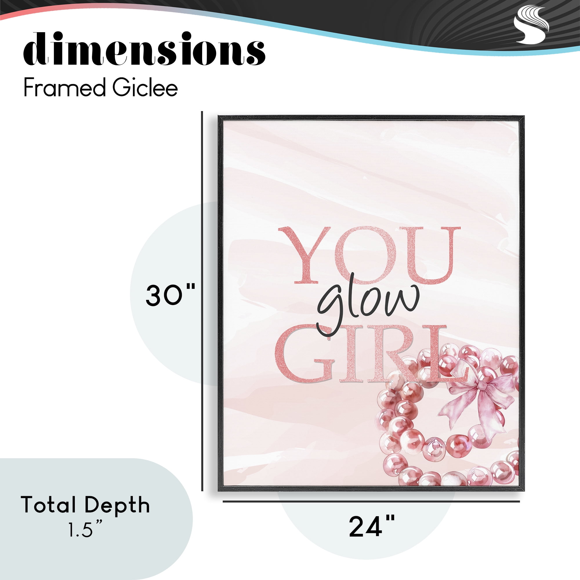 You Glow Girl Feminine Black Framed Giclee Art, design by Kim Allen