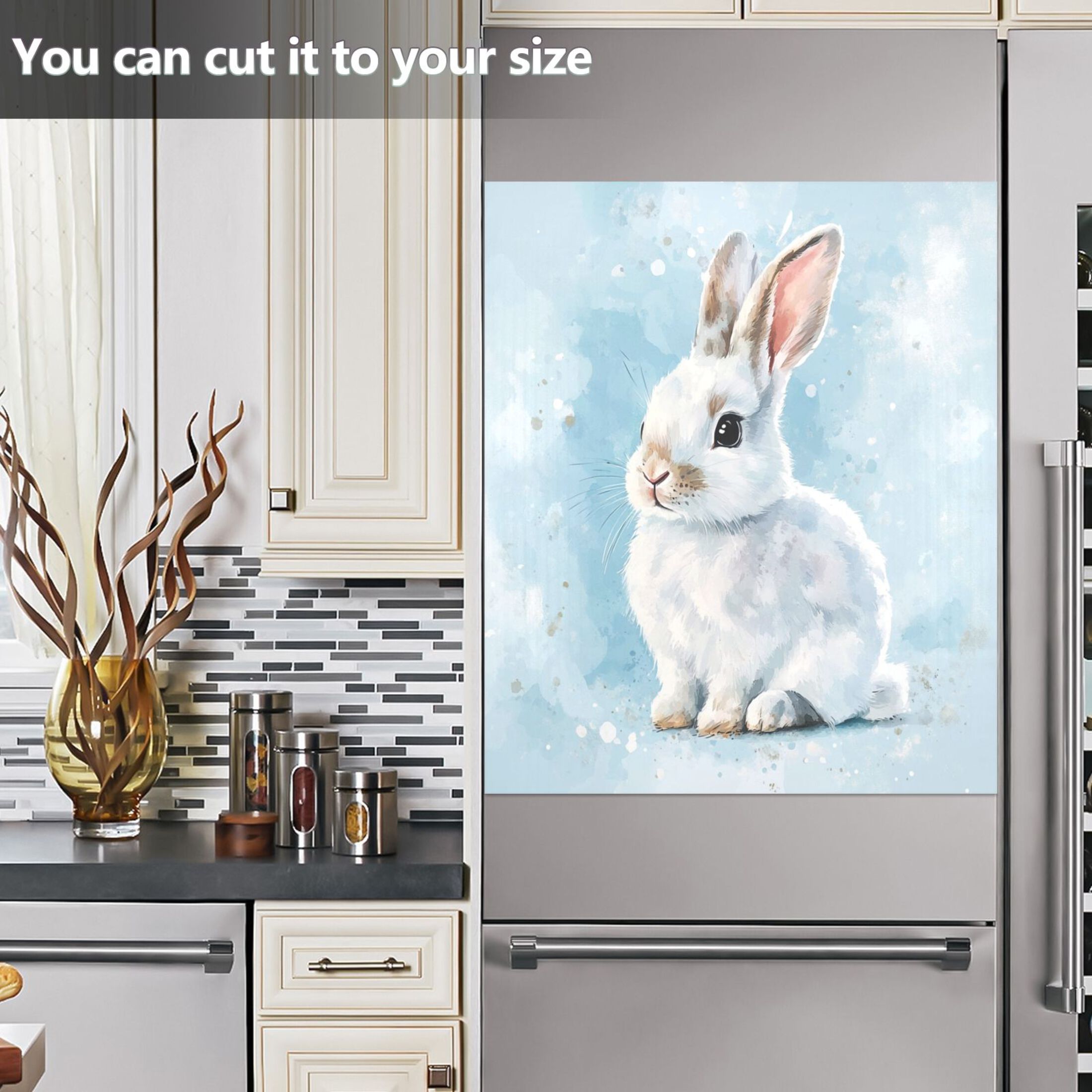 Dishwasher Magnetic Sticker 23x26 Inch Refrigerator Magnetic Sticker Washing Machine Magnetic Sticker Kitchen Panel Magnetic Sticker Home Decor Cute Blue Cartoon Rabbit