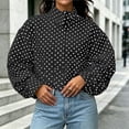 thumbnail image 5 of Xinoom Women Polka Dot Cropped Windbreaker Jacket, Stand Collar Long Sleeve Oversized Coat with Side Pockets, Lightweight Drawstring Hem Casual Street Outerwear Black,L, 5 of 8