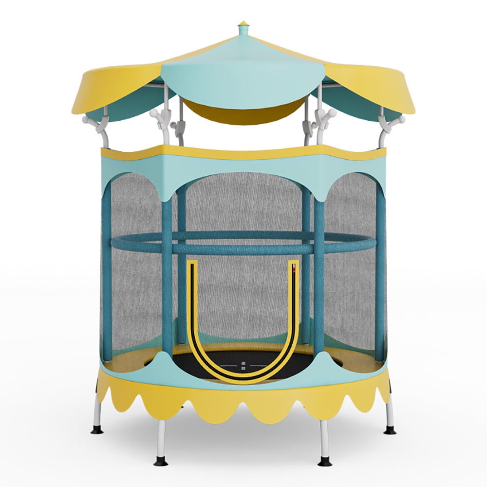 Barara King Backyard Trampoline, Trampoline,64" Kids Trampoline with Detachable Canopy and Safety Enclosure Net-Yellow