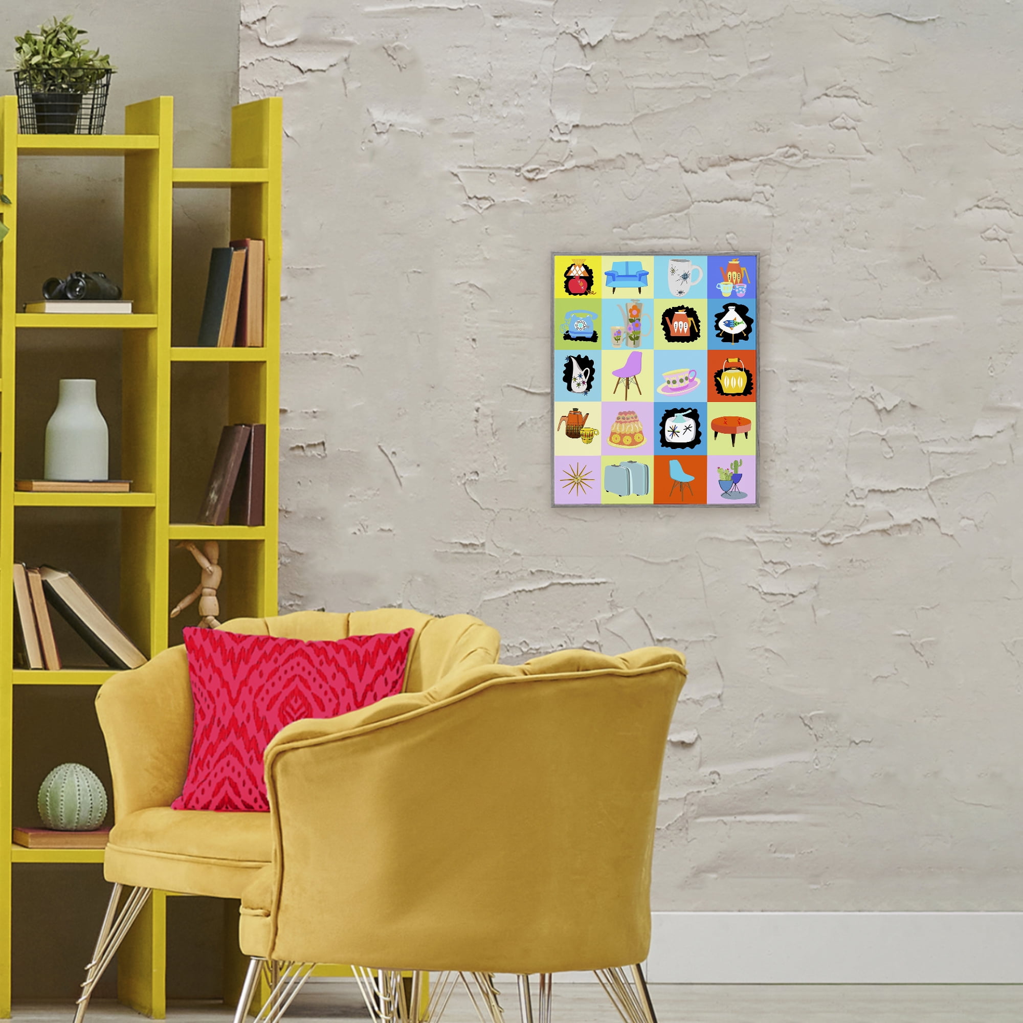 Retro Vintage Vignettes Gray Framed Giclee Art, design by Lynnda Rakos