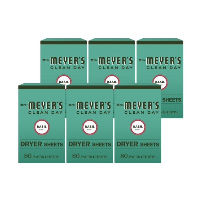 Mrs. Meyer's Clean Day Fabric Softener Dryer Sheets Basil, 80 CT (Pack