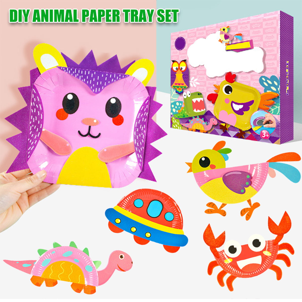 Toorise 10PCS Animals Paper Plates with 14PCS Styling Cards DIY Animal Art  Supply Projects Kit 
