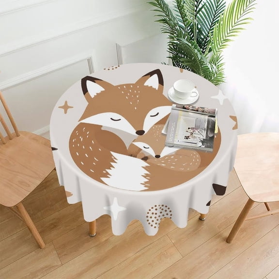 RKSupls 60 Inch Round Tablecloth, Sleeping Foxes Stars Premium Polyester Straight Edge Wrinkle Resistant Washable Table Cover for Party Home Dining Decor