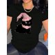 thumbnail image 1 of Camiseta Para Mujer Verano Suave Camiseta Con Cuello Redondo Para Mujer Para Caminar Por La CalleChic Pink Hat Kitten Graphic Tee for Women - Casual Crew Neck Short Sleeve, Stretchy Polyester Blend,, 1 of 7