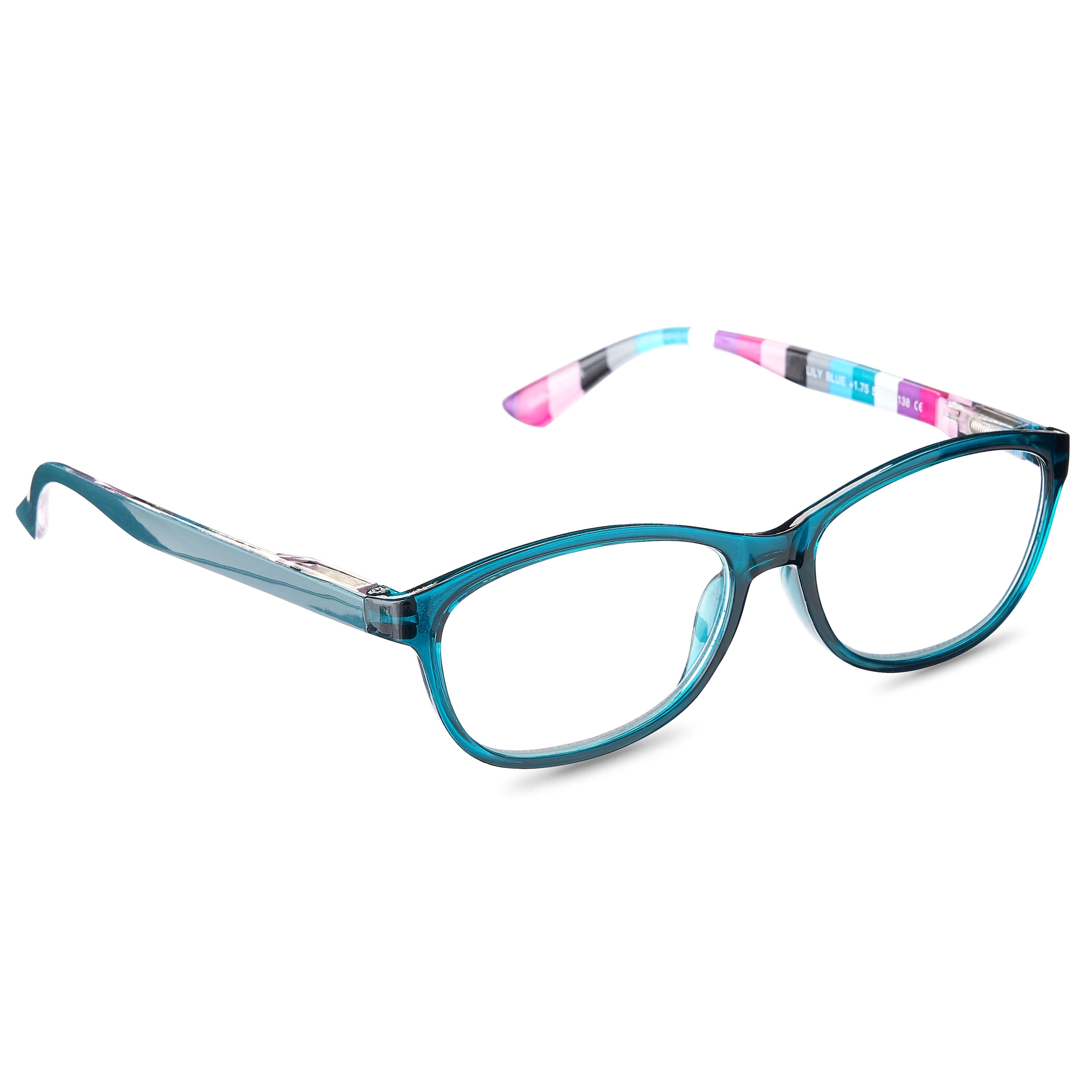 Equate Women's Lily Rectangle Reading Glasses with Case, Blue with Flower Case +1.00