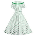 thumbnail image 4 of WHLBF Dresses for Women 2023 Summer Doll Dress Dot Printing Short-sleeved Pleated Dress Green 12(XXL), 4 of 5