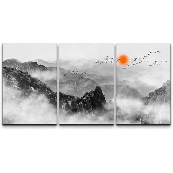 wall26 Canvas Print Wall Art Set Chinese Style Smoke Dragons Over Mountains Nature Wilderness Illustrations Modern Art Cultural Scenic Relax/Calm for Living Room, Bedroom, Office - 24"x36"x