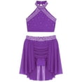 thumbnail image 4 of YONGHS Girls Sleeveless Halter Vest and Ruched Irregular Skirt Lyrical Contemporary Dance Costume Purple 14, 4 of 5