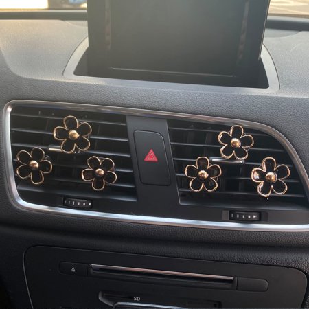 6 Pieces Daisy Air Vent Clips Flower Car Decoration Car Air Freshener Clips Air Conditioning Outlet Clip Car Interior Decor Charm Colorful Car Interior Accessories for Girls Women (Black)