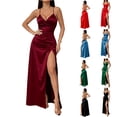 thumbnail image 6 of Women's Sexy Backless Satin Maxi Dress V-Neck High Split Spaghetti Strap Graduation Dress, 6 of 6