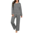 thumbnail image 2 of Cameland Ensemble de Pyjama Décontracté à Rayures pour Femmes, Col en V, Manches Longues, 2 of 7