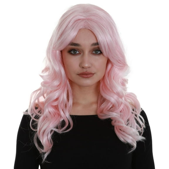 HPO Adult  Iconic Tori Women's Wavy Long Length Trendy Wig, Synthetic Fiber, Pink