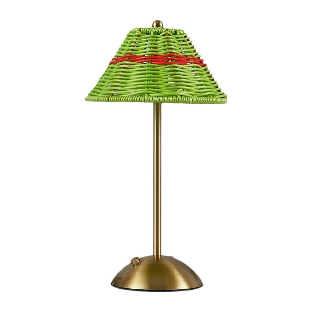 Lámpara de mesa portátil inalámbrica, regulable, con control táctil, estilo retro, de ratán, pequeña. Verde