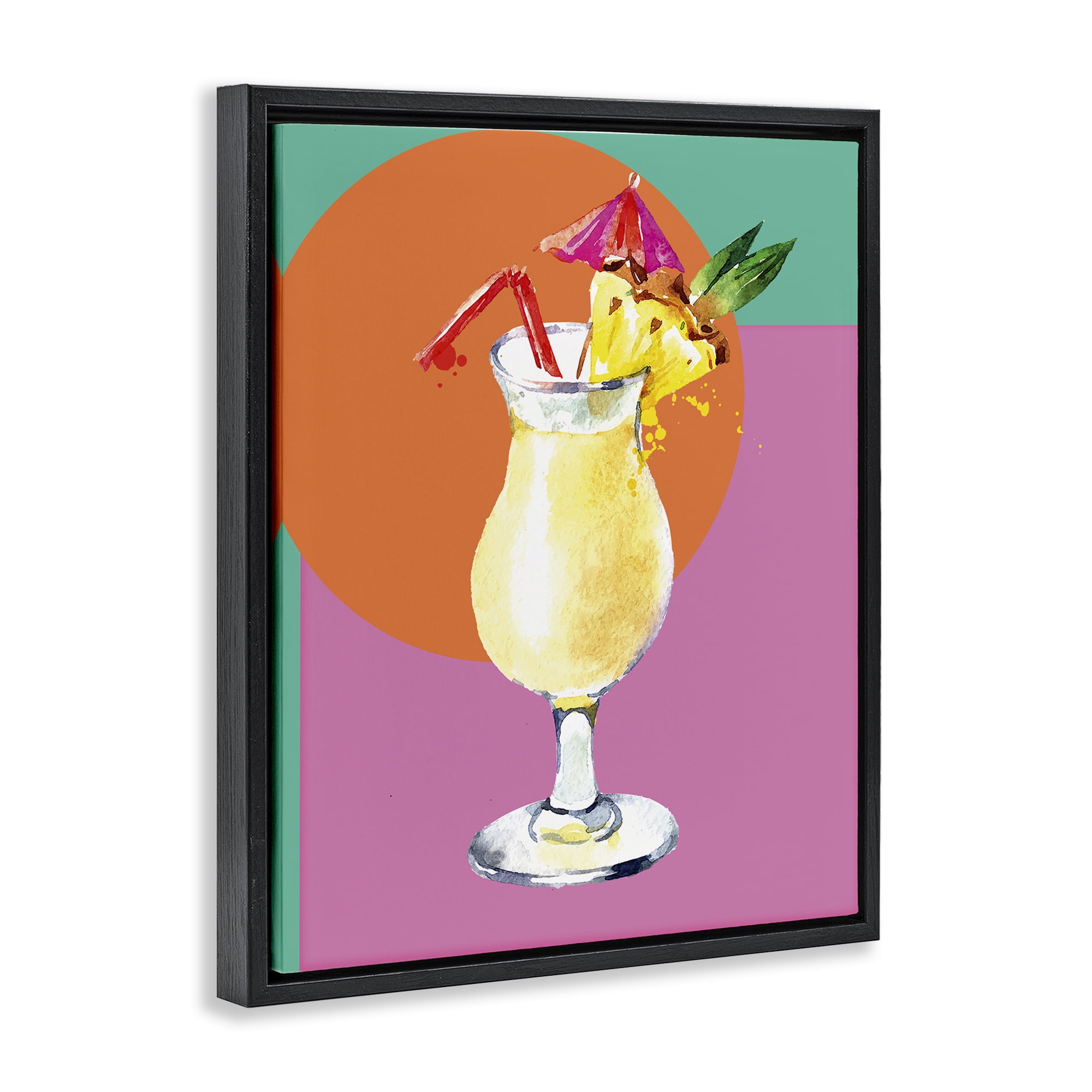 Stupell Industries Modern Tropical Cocktail Food & Beverage Painting Black Floater Framed Canvas Art Print Wall Art, 25 x 31