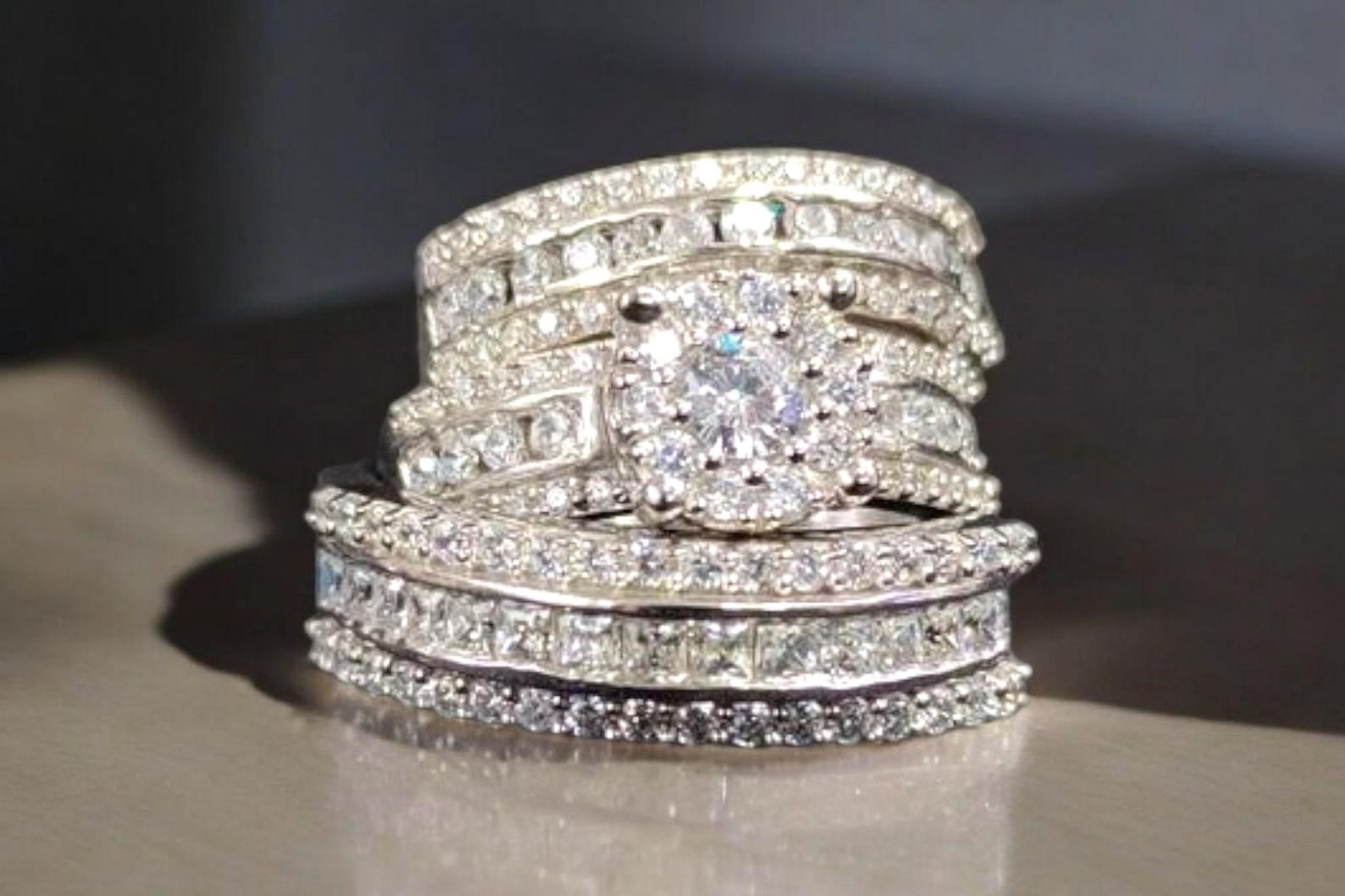Hitanshu Jewels Engagement Wedding Ring Set For Men & Women Round Cut CZ 14K White Gold Finish