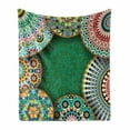 thumbnail image 1 of Moroccan Soft Flannel Fleece Throw Blanket, Oriental Motif with Mix of Hippie Retro Circle Morocco Mosaic Lines Design, Cozy Plush for Indoor and Outdoor Use, 50" x 70", Multicolor, by Ambesonne, 1 of 6