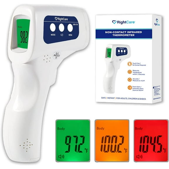 RightCare No-Touch Infrared (IR) Forehead Thermometer with Instant Results for School, Home, and Businesses, 1 Count