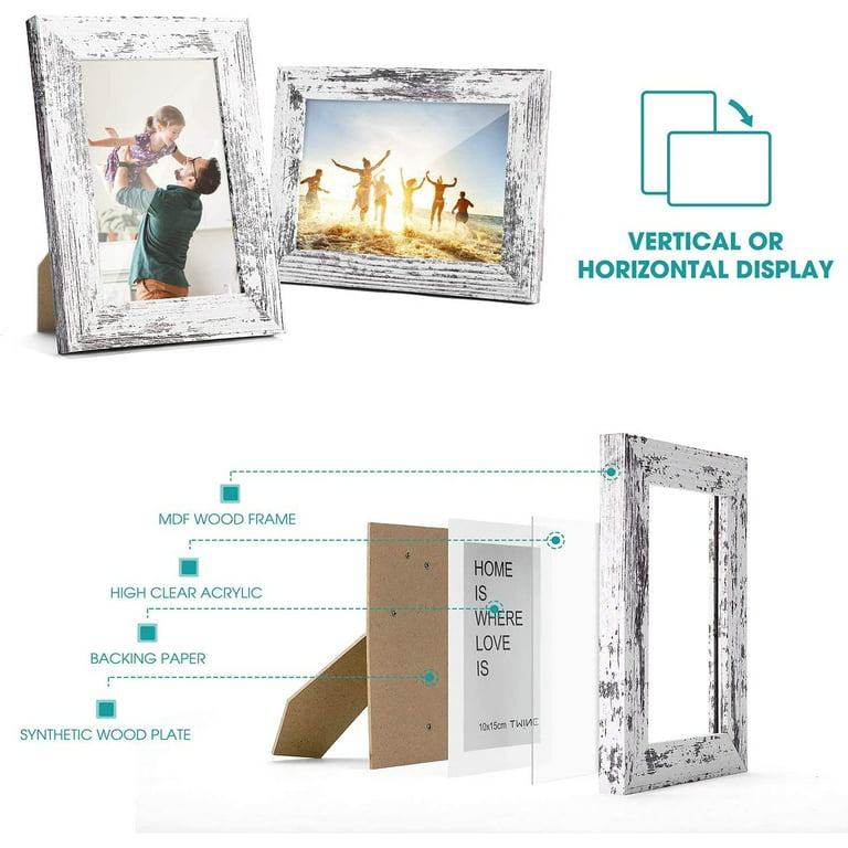 Metronic Picture Frames 4x6 Set of 6 - Distressed White Farmhouse Rustic  Photo Frames, Large Wall Frame Set