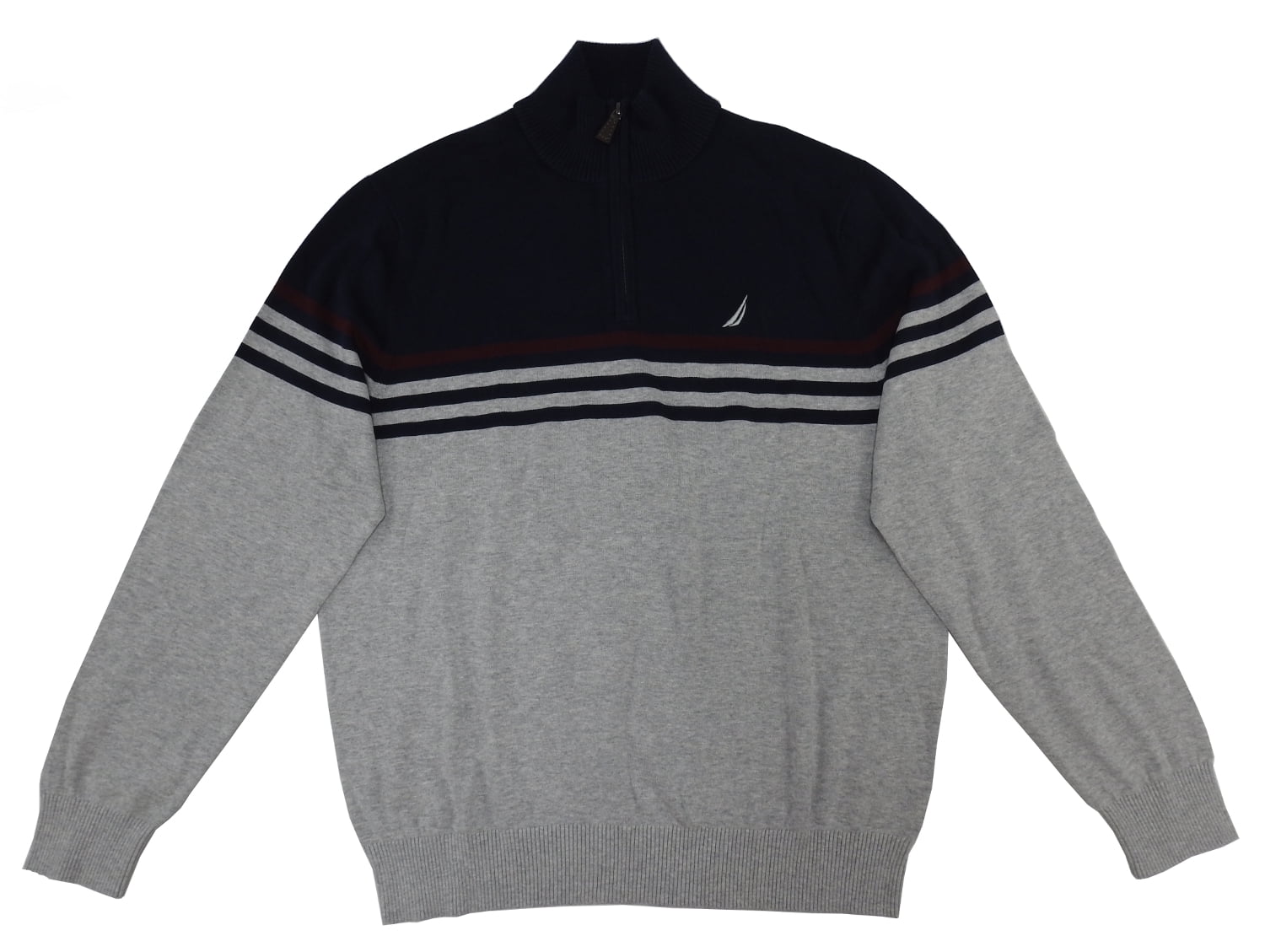 Nautica Mens Size Large QuarterZip Pullover Sweater, Grey Heather