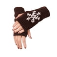 thumbnail image 3 of 1 Pair Knit Half Finger Glove Comfortable Winter Delicate Simple Knitting Craft Fingers Covers Hand Cover with Snowflake Pattern Coffee, 3 of 6