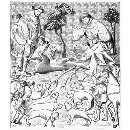 Stag Hunters 15Th Century Nthe Way To Skin And Cut Up A Stag After A Miniature From The 15Th Century French Manuscript Phoebus And His Staff For Hunting Wild Animals Rolled Canvas Art -  (24 x (Best Way To Cut Worktop)
