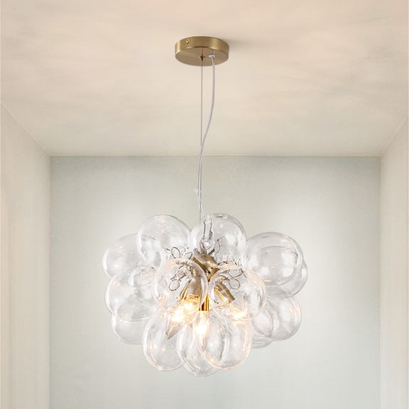 Modern 4-Light Brass Chandelier With Clear Oval Glass Shades