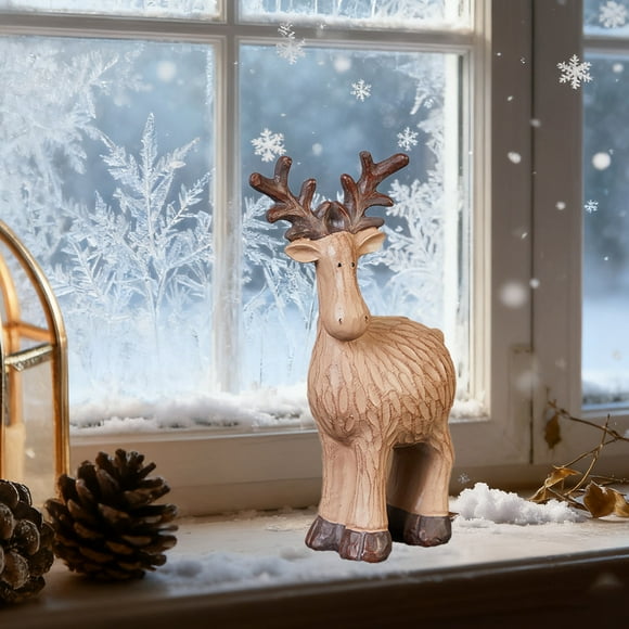 Rvkxad Ornement de Noël Cerf, Figurine en Résine Brune pour Déco, Statue de Cerf de Noël, Déco Festive de Table