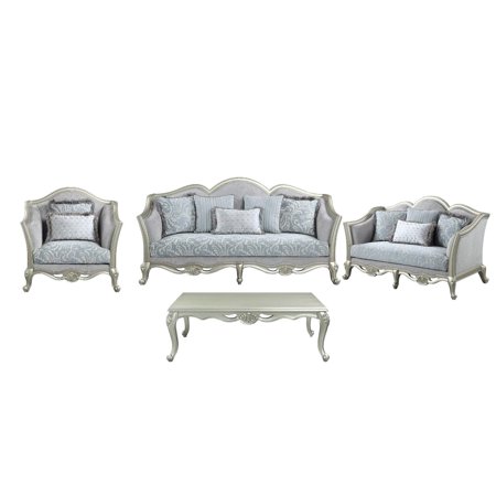 Light Gray Linen Sofa + Loveseat + Chair + Coffee Table Acme Qunsia LV01117-4pcs
