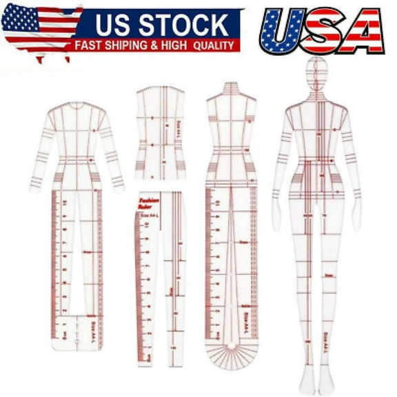 4 Models Fashion Illustration Rulers, Fashion Sketching Templates Ruler, Fashion