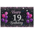 thumbnail image 2 of Sparkly Black Backdrop Banner with Pink Purple Balloons and Stars for 19th Happy Birthday Party Supplies Photography Props Birthday Decoration Decorations, 2 of 7