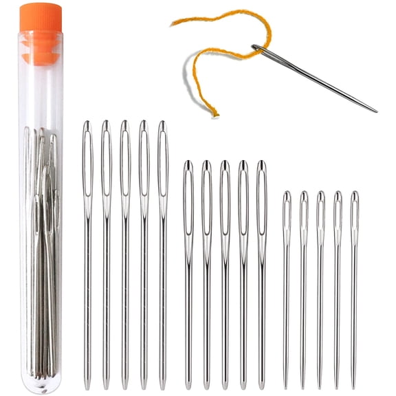 Large Eye Blunt Needles, Darning Needle, 15 Pcs Yarn Knitting Needles, 3 Sizes Big Eye Sewing Needles in a Clear Tube, Darning Needles for Wool, Crochet and Yarn Knitting