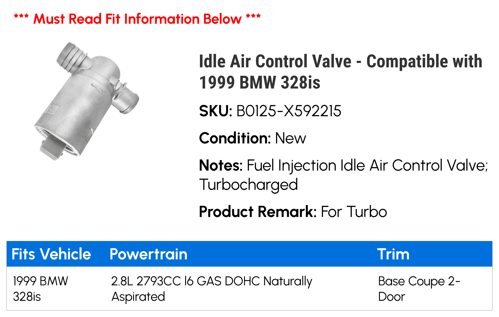 Idle Air Control Valve - Compatible with 1999 BMW 328is - Replacement
