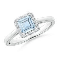 ANGARA Natural Classic Square Aquamarine Halo Ring in 14K White Gold for Women (Size-5mm) | March Birthstone, Birthday, Anniversary, Jewelry Gift for Women | Natural Aquamarine Ring