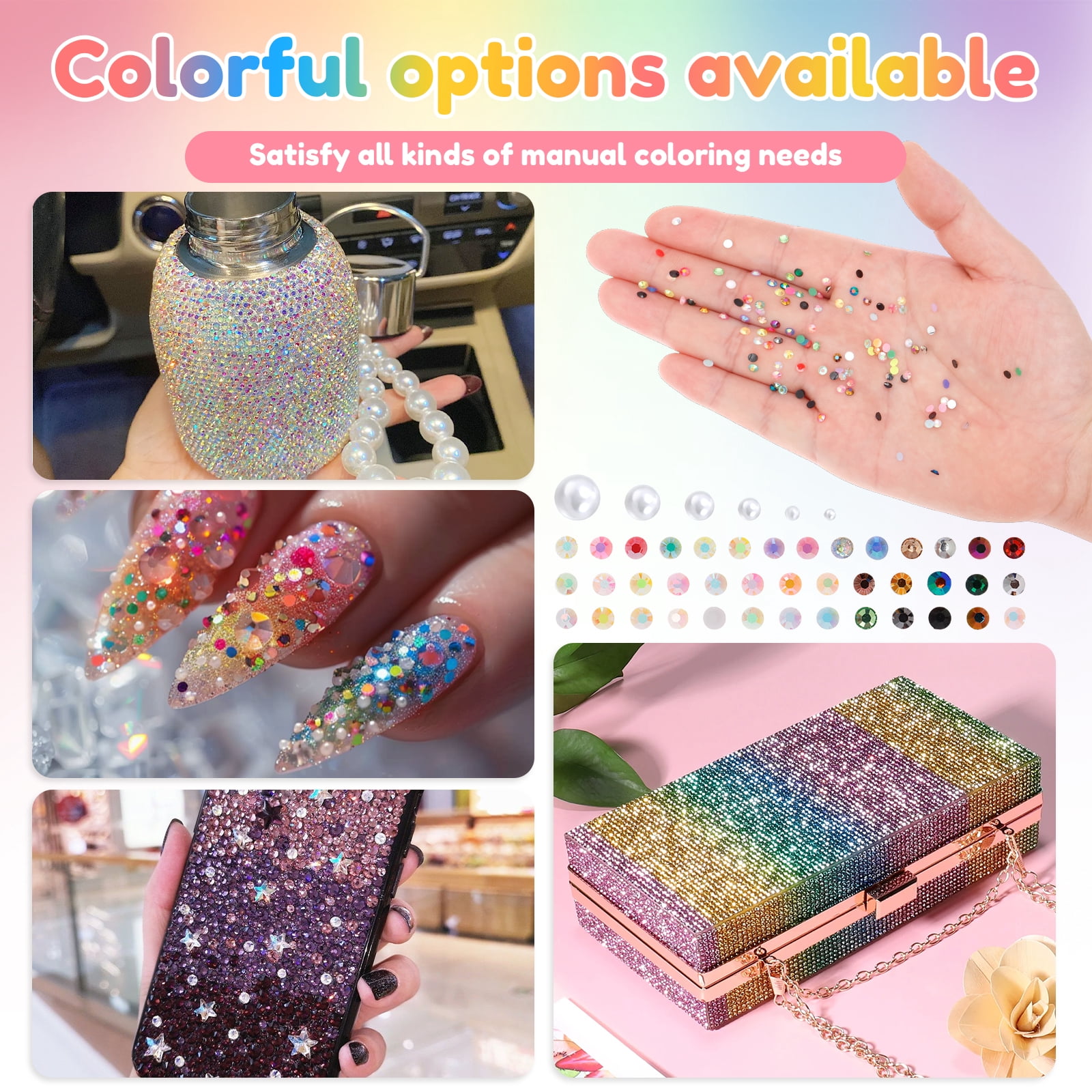 40 Colors Bedazzling Kit 3mm 32000 Jelly Rhinestone and 3600 White Half Round Pearl Bedazzle Kit for Decorating Shoe Clothes Nail Art