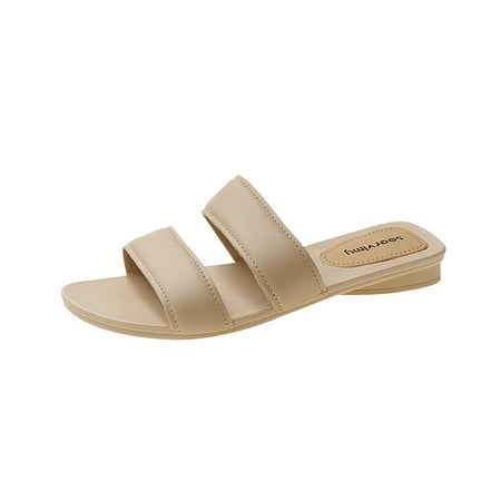 

Cathalem Women s Wear Sandals Outer Casual Slippers Fashion Flat Bottomed Color And Solid Women s Slipper Khaki 39