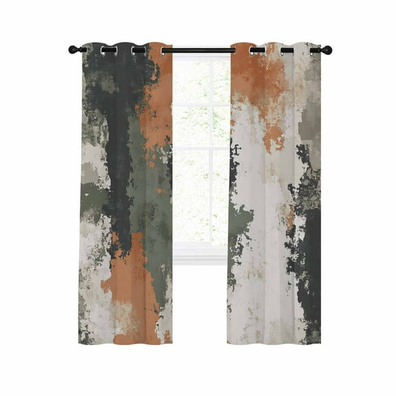 Green Orange Blackout Curtains 45 Inches Long for Bedroom, Shabby Chic Color Block Abstract Ombre Thermal Insulated Room Darkening Black Out Window Curtain Panels Grommet Drapes for Living Room