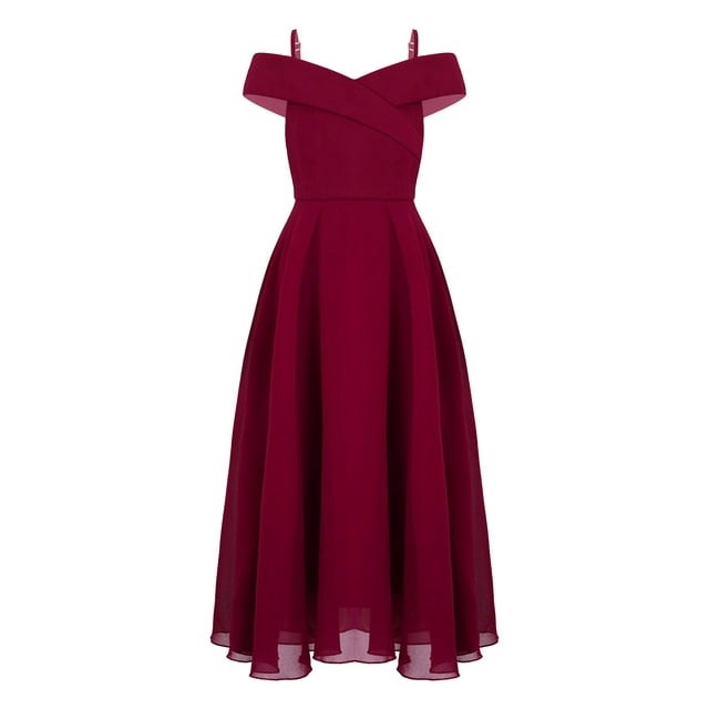 YONGHS Robe de Demoiselle d'Honneur Épaules Dénudées Robe Longue Formelle en Chiffon à Bretelles Spaghetti Bourgogne 16